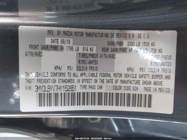 46215134 :رقم المزاد ، 3MYDLBYV7HY152851 vin ، 2017 Toyota Yaris Ia مزاد بيع