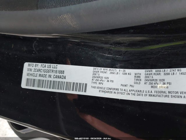 Продаж на аукціоні авто 2026 Chrysler Pacifica Limited, vin: 2C4RC1GG6TR161888, номер лоту: 46215185