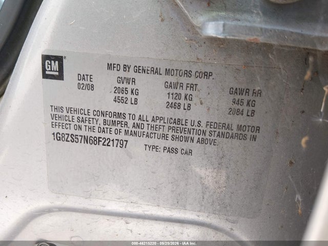 46215220 :رقم المزاد ، 1G8ZS57N68F221797 vin ، 2008 Saturn Aura Xe مزاد بيع