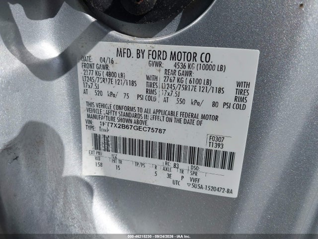 Продажа на аукционе авто 2016 Ford F-250 Xl, vin: 1FT7X2B67GEC75787, номер лота: 46215230