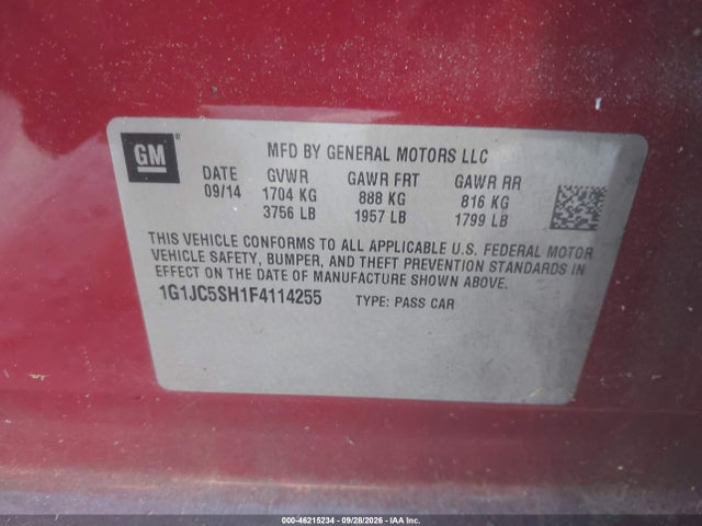 46215234 :رقم المزاد ، 1G1JC5SH1F4114255 vin ، 2015 Chevrolet Sonic Lt Auto مزاد بيع