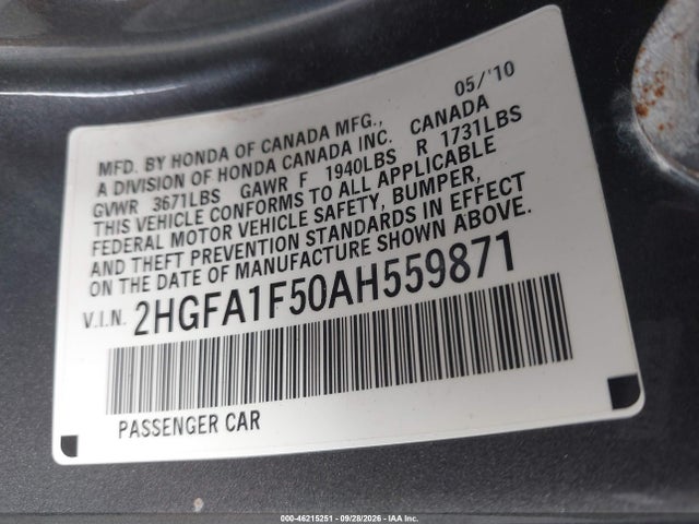 Продажа на аукционе авто 2010 Honda Civic Lx, vin: 2HGFA1F50AH559871, номер лота: 46215251