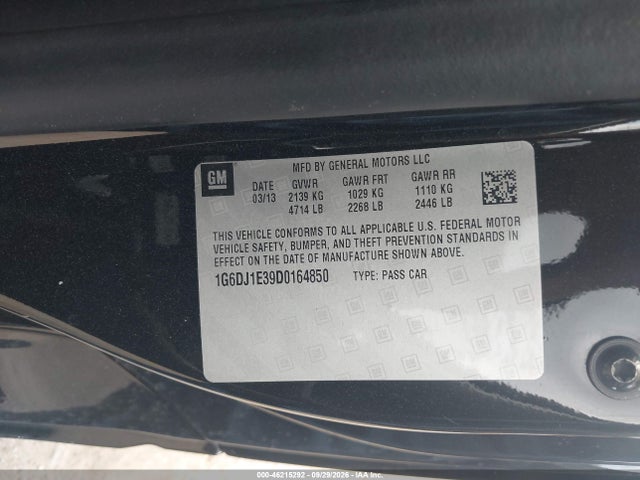 Aukcja sprzedaży 2013 Cadillac Cts Performance, vin: 1G6DJ1E39D0164850, numer aukcji: 46215292