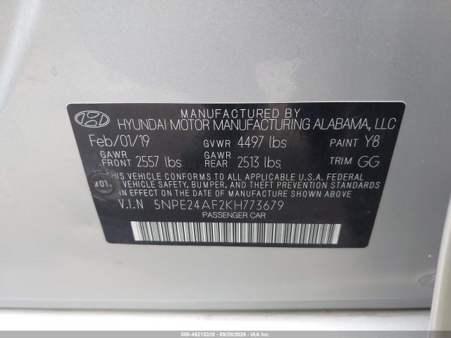 Продаж на аукціоні авто 2019 Hyundai Sonata Se, vin: 5NPE24AF2KH773679, номер лоту: 46215328