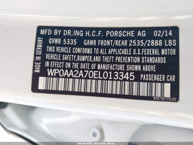 46215343 :رقم المزاد ، WP0AA2A70EL013345 vin ، 2014 Porsche Panamera 4 مزاد بيع