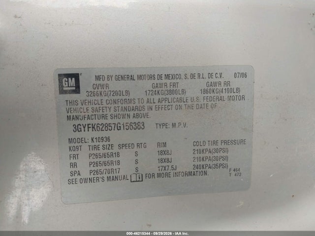Продаж на аукціоні авто 2007 Cadillac Escalade Ext Standard, vin: 3GYFK62857G156383, номер лоту: 46215344