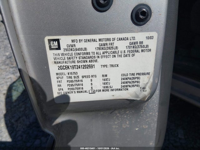 Продажа на аукционе авто 2004 Chevrolet Silverado 1500 Z71, vin: 2GCEK19T241202691, номер лота: 46215401