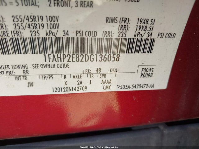Auction sale of the 2013 Ford Taurus Sel, vin: 1FAHP2E82DG136058, lot number: 46215407
