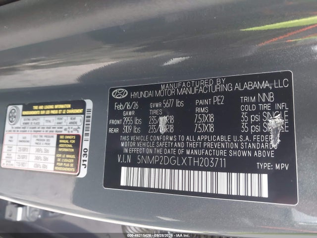 Продажа на аукционе авто 2026 Hyundai Santa Fe Sel, vin: 5NMP2DGLXTH203711, номер лота: 46215426