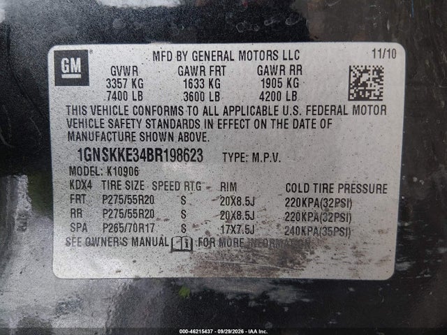 Aukcja sprzedaży 2011 Chevrolet Suburban 1500 Ltz, vin: 1GNSKKE34BR198623, numer aukcji: 46215437
