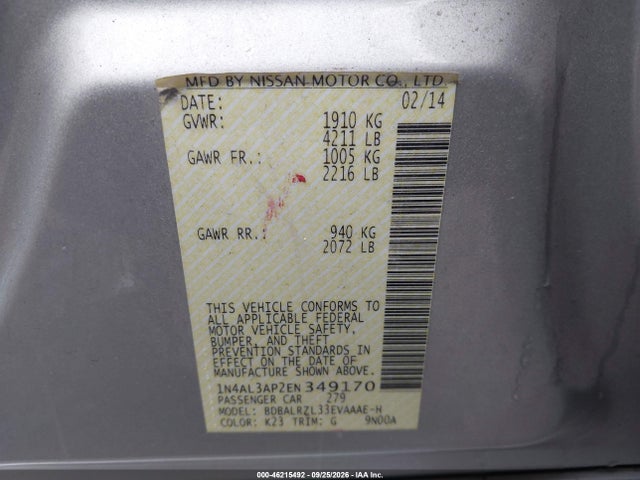 Nissan Altima 2.5 S 2014 1N4AL3AP2EN349170 Image 9