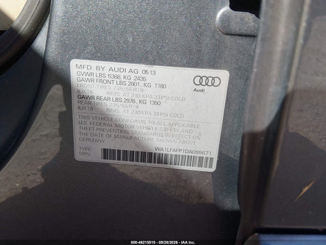 Продажа на аукционе авто 2013 Audi Q5 2.0t Premium, vin: WA1LFAFP1DA099671, номер лота: 46215510