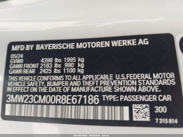 Продажа на аукционе авто 2024 Bmw 230i, vin: 3MW23CM00R8E67186, номер лота: 46215529