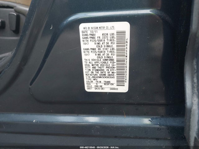 46215548 :رقم المزاد ، JN8AS5MV3CW363545 vin ، 2012 Nissan Rogue Sv W/sl Pkg مزاد بيع