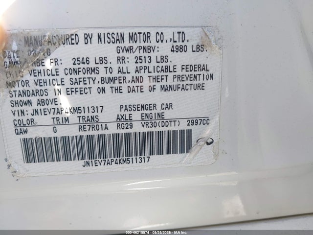 Aukcja sprzedaży 2019 Infiniti Q50 3.0t Luxe, vin: JN1EV7AP4KM511317, numer aukcji: 46215574