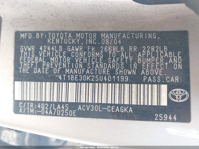 Продажа на аукционе авто 2005 Toyota Camry Xle, vin: 4T1BE30K25U401199, номер лота: 46215584