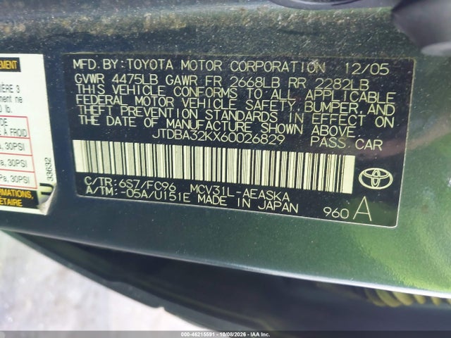 Продажа на аукционе авто 2006 Toyota Camry Se V6, vin: JTDBA32KX60026829, номер лота: 46215591