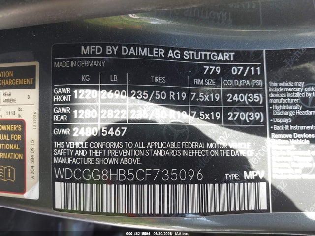 2012 Mercedes-benz Glk 350 4matic მანქანა იყიდება აუქციონზე, vin: WDCGG8HB5CF735096, აუქციონის ნომერი: 46215594