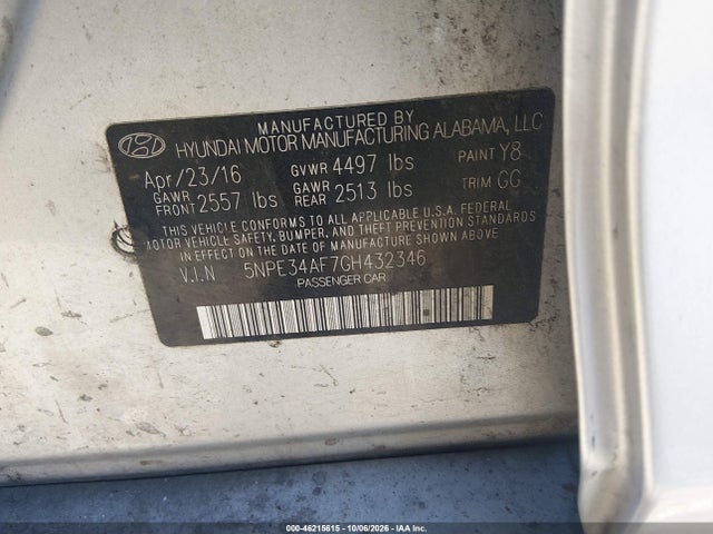 Продажа на аукционе авто 2016 Hyundai Sonata Sport, vin: 5NPE34AF7GH432346, номер лота: 46215615