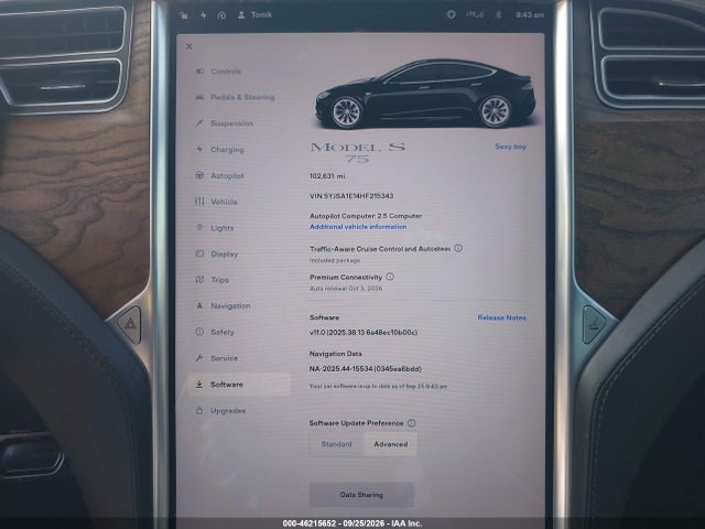 Продажа на аукционе авто 2017 Tesla Model S 60/75, vin: 5YJSA1E14HF215343, номер лота: 46215652