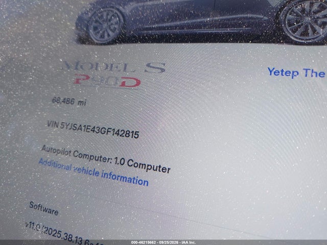 Auction sale of the 2016 Tesla Model S 90d/p100d/p85d/p90d, vin: 5YJSA1E43GF142815, lot number: 46215662
