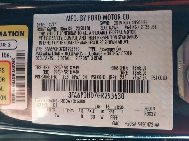 Продаж на аукціоні авто 2016 Ford Fusion Se, vin: 3FA6P0HD7GR295630, номер лоту: 46215672