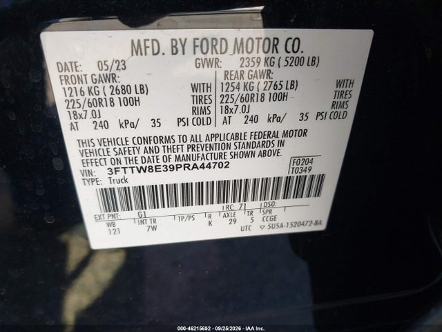 Продаж на аукціоні авто 2023 Ford Maverick Xlt, vin: 3FTTW8E39PRA44702, номер лоту: 46215692
