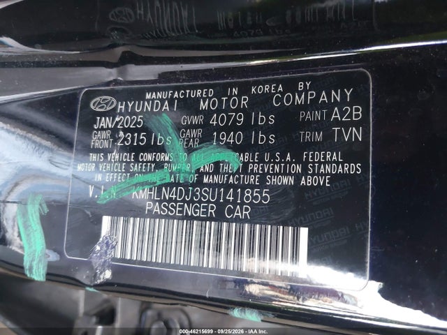 Aukcja sprzedaży 2025 Hyundai Elantra Hybrid Limited, vin: KMHLN4DJ3SU141855, numer aukcji: 46215699