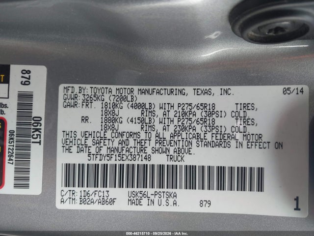 5TFDY5F15EX387148 Toyota Tundra Sr5 5.7l V8