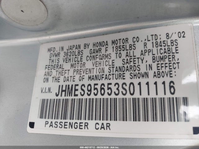 Продаж на аукціоні авто 2003 Honda Civic Hybrid, vin: JHMES95653S011116, номер лоту: 46215712