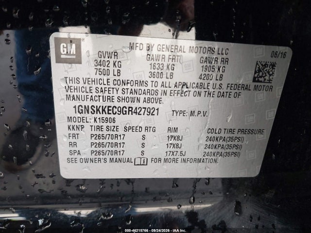 1GNSKKEC9GR427921 Chevrolet Suburban Commercial Fleet