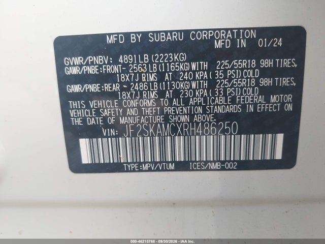 Продаж на аукціоні авто 2024 Subaru Forester Touring, vin: JF2SKAMCXRH486250, номер лоту: 46215768