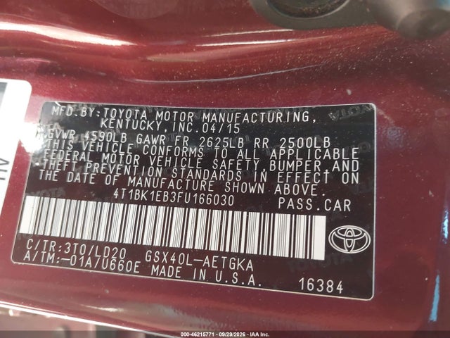 Aukcja sprzedaży 2015 Toyota Avalon Xle, vin: 4T1BK1EB3FU166030, numer aukcji: 46215771