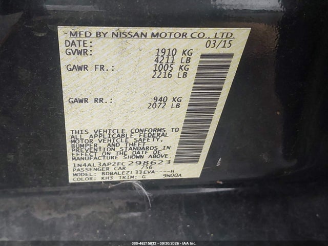 Aukcja sprzedaży 2015 Nissan Altima 2.5 S, vin: 1N4AL3AP2FC298623, numer aukcji: 46215832