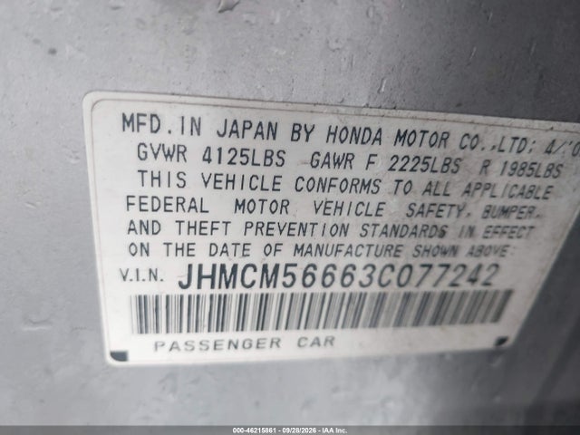 2003 Honda Accord 2.4 Ex მანქანა იყიდება აუქციონზე, vin: JHMCM56663C077242, აუქციონის ნომერი: 46215861
