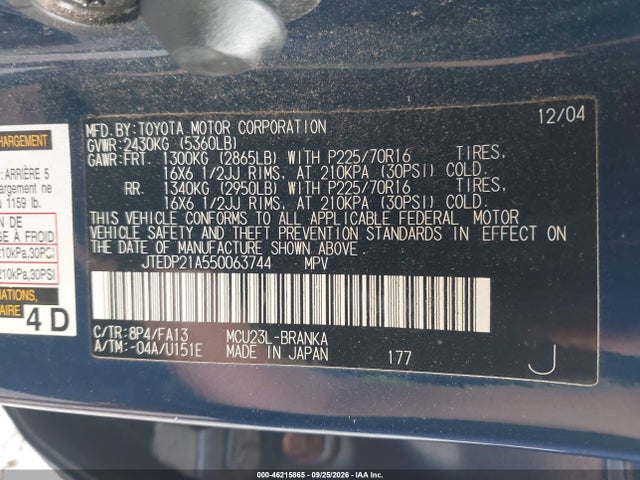 Aukcja sprzedaży 2005 Toyota Highlander V6, vin: JTEDP21A550063744, numer aukcji: 46215865