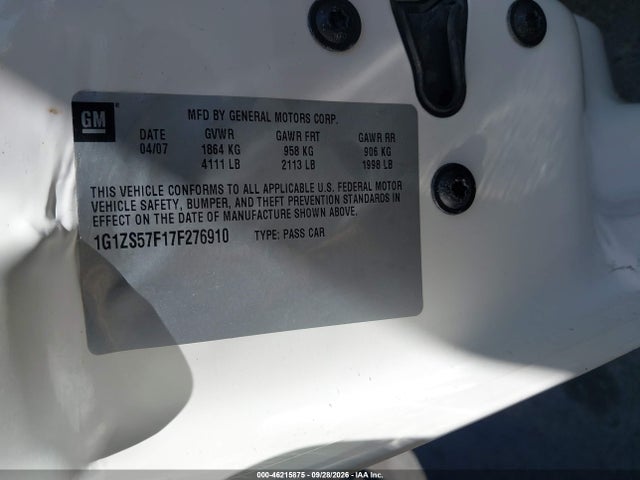 Aukcja sprzedaży 2007 Chevrolet Malibu Ls, vin: 1G1ZS57F17F276910, numer aukcji: 46215875