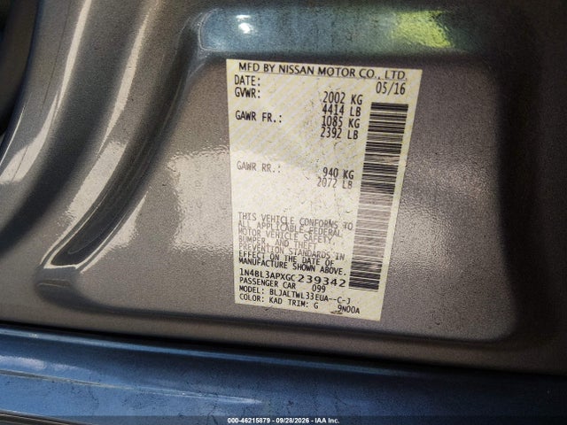 46215879 :رقم المزاد ، 1N4BL3APXGC239342 vin ، 2016 Nissan Altima 3.5 Sl مزاد بيع