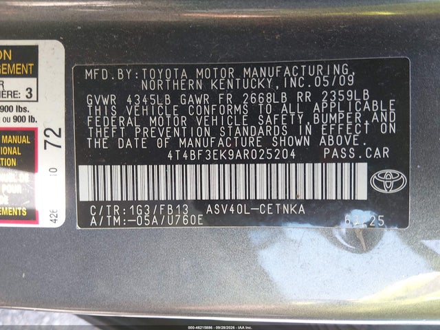 2010 Toyota Camry Le მანქანა იყიდება აუქციონზე, vin: 4T4BF3EK9AR025204, აუქციონის ნომერი: 46215886