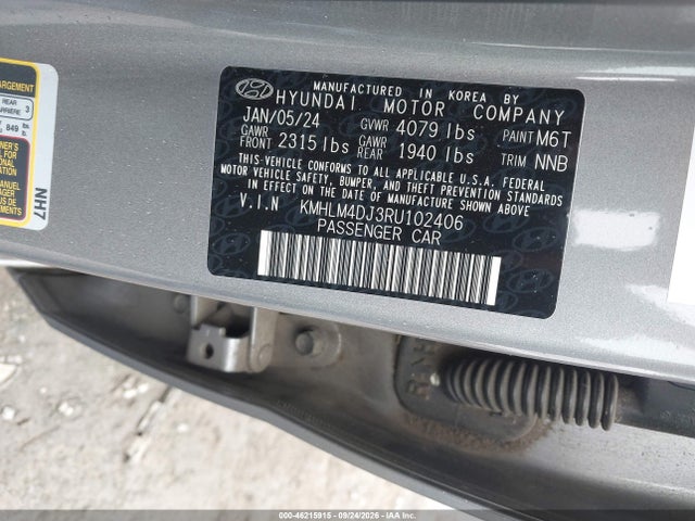 Продажа на аукционе авто 2024 Hyundai Elantra Hybrid Blue, vin: KMHLM4DJ3RU102406, номер лота: 46215915