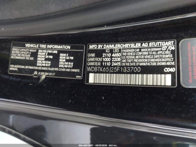2005 Mercedes-benz Clk 320 მანქანა იყიდება აუქციონზე, vin: WDBTK65J25F133700, აუქციონის ნომერი: 46215967