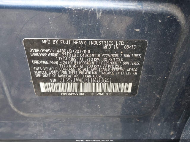 Aukcja sprzedaży 2014 Subaru Forester 2.5i Touring, vin: JF2SJAMC3EH483641, numer aukcji: 46215978