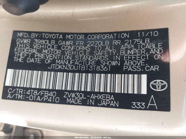 Продаж на аукціоні авто 2011 Toyota Prius Two, vin: JTDKN3DU1B1318361, номер лоту: 46215986