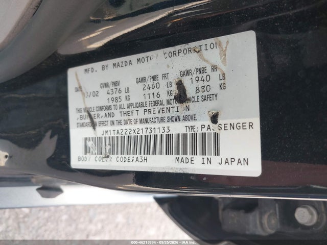 46215994 :رقم المزاد ، JM1TA222X21731133 vin ، 2002 Mazda Millenia S/ss مزاد بيع