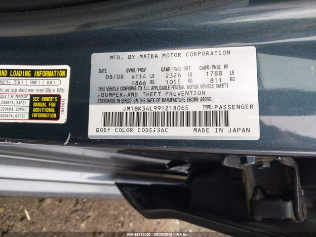 Продаж на аукціоні авто 2009 Mazda Mazdaspeed3 Grand Touring, vin: JM1BK34L991218065, номер лоту: 46216000