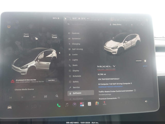 46216003 :رقم المزاد ، 7SAYGDEF0NF510427 vin ، 2022 Tesla Model Y Performance مزاد بيع