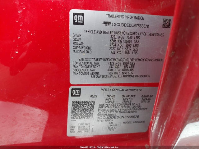 1GCUDDED0NZ568678 Chevrolet Silverado 1500 4wd Standard Bed Lt