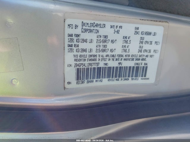 Продаж на аукціоні авто 2002 Dodge Grand Caravan Es, vin: 2B4GP54L12R677737, номер лоту: 46216049