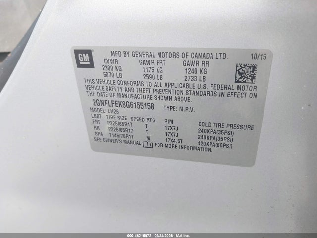 Aukcja sprzedaży 2016 Chevrolet Equinox Lt, vin: 2GNFLFEK8G6155158, numer aukcji: 46216072