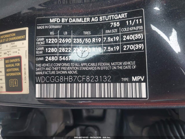 46216103 :رقم المزاد ، WDCGG8HB7CF823132 vin ، 2012 Mercedes-benz Glk 350 4matic مزاد بيع